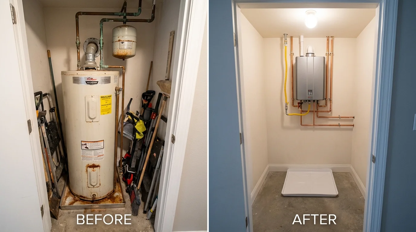 Tank water heater versus wall-mounted tankless unit comparison for Chicago, IL homeowners