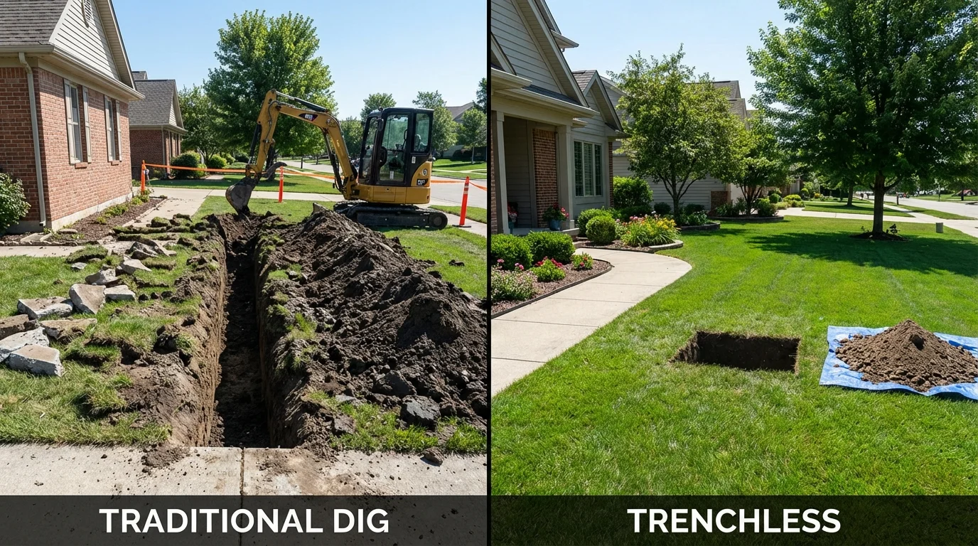 Trenchless sewer repair with minimal yard damage versus traditional excavation in Chicago, IL